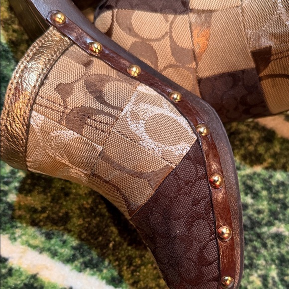 Coach Brown Patchwork Mules - Picture 2 of 8